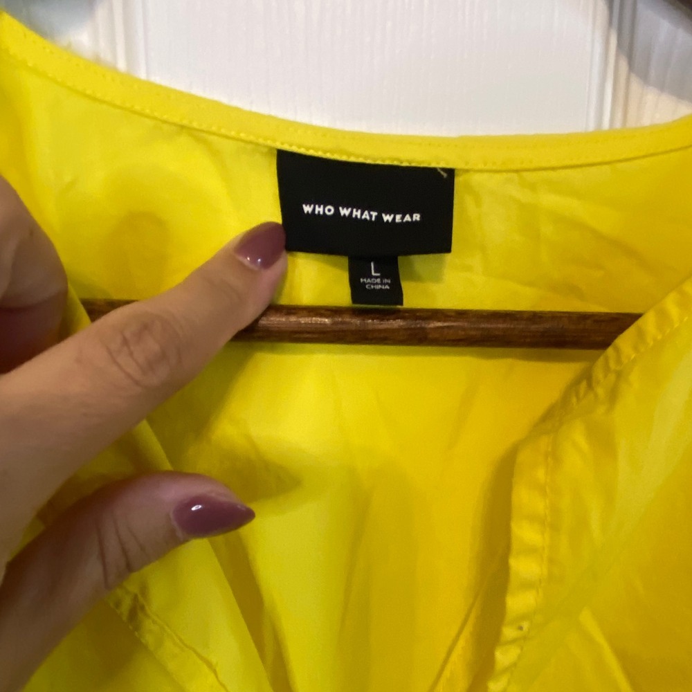Who What Wear Yellow Tiered Midi Dress Ruffle Flutter Sleeve Pockets Large - Picture 3 of 4